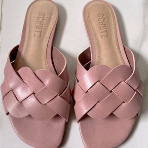 SCHUTZ Tari Woven Slide Sandals in Sweet Rose